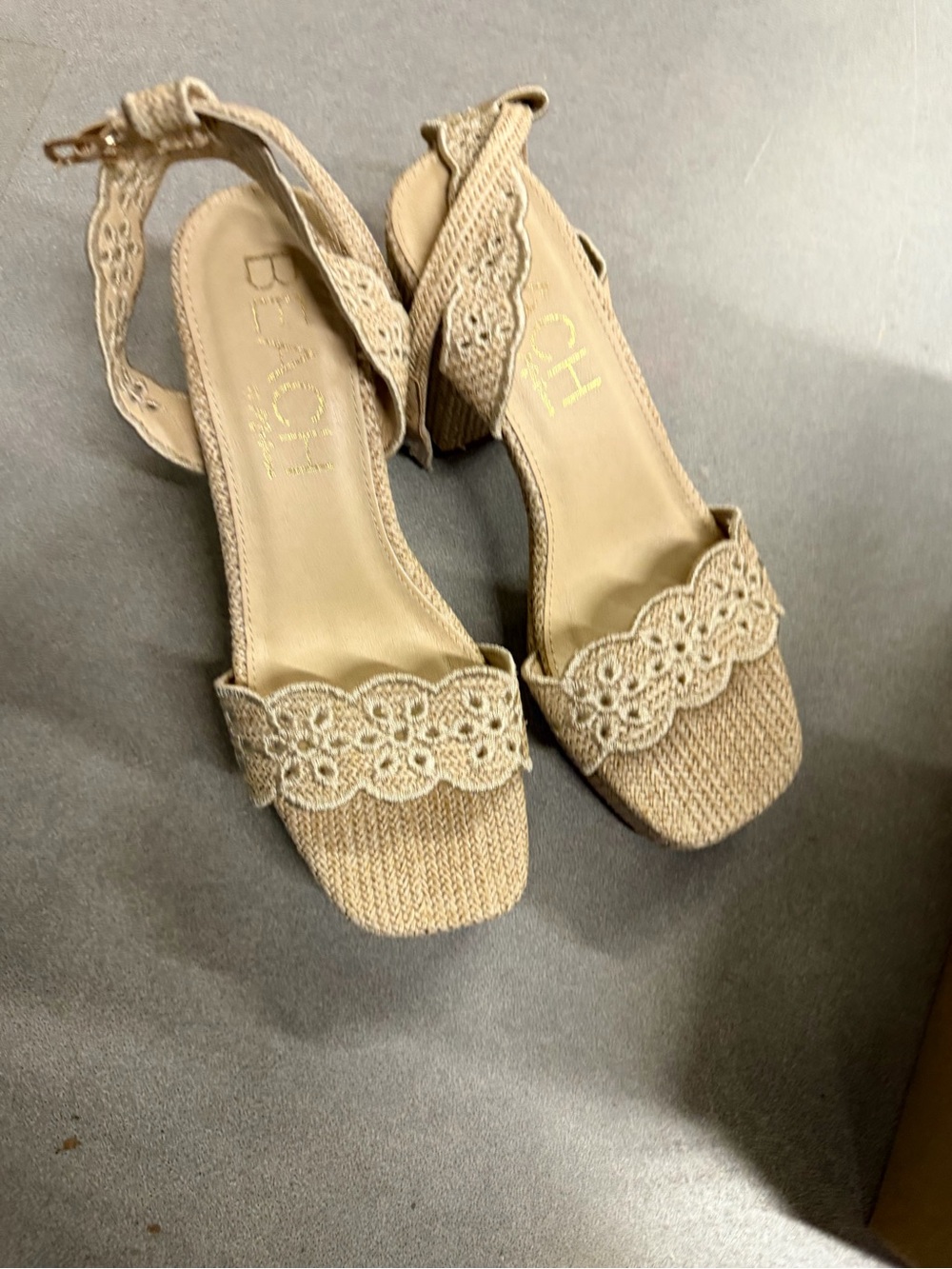 Scalloped Raffia Platform Sandals in Beige - Women's Heels - Picture 7 of 8